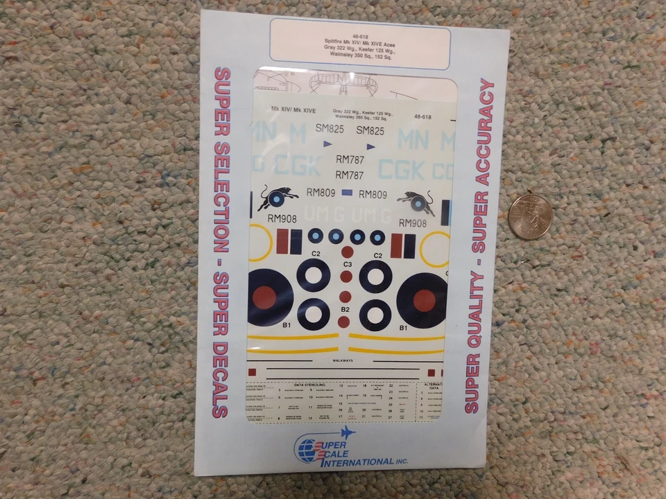 SuperScale  decals 1/48 48-618 Spitfire Mk XIVE Aces Gray Keefer Walmsley  K141 - Image 1 of 1