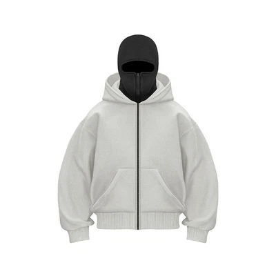 Balaclava Hoodie Zipper Winter Hoodies for Mens Double Layer Hooded Sweatshirt - Image 1 of 4