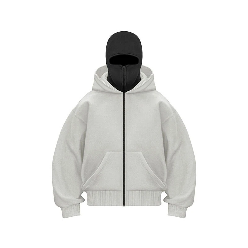 Balaclava Hoodie Zipper Winter Hoodies for Mens Double Layer Hooded Sweatshirt - Image 1 of 4