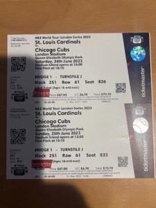 Chicago Cubs Vs Cardinals London Stadium Ticket Stub June 24th & 25th Both Games - Picture 1 of 3