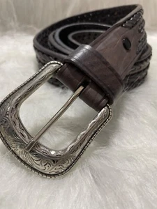 Herren geflochtener Ledergürtel mit Schnalle im Western-Stil Größe 46 dunkelbraun - Bild 1 von 5