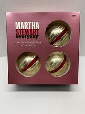 Martha Stewart everyday decorated glass christmas ornaments set of 4 striped USA