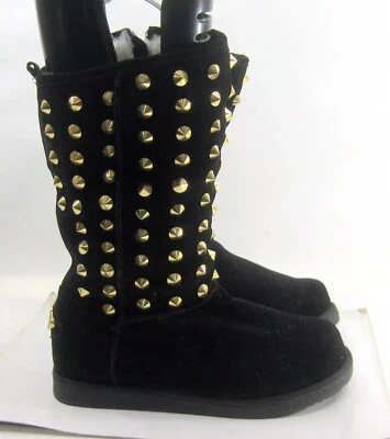 Black/ GOLD Spike Round Toe Winter knee Boot Women  Size  7 - Image 1 of 4