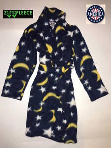 ZooFleece Star Moon Boys Navy Kids Pajama Robe Nightgown Fleece Night Sky Belt