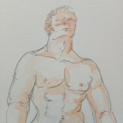 Original Watercolour Painting of a Muscular Male Nude - Image 1 of 4