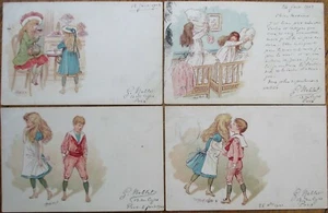 Mars/Künstler-signierte französische Postkarten von 1902: spielende Kinder, 4er Set - Litho - Bild 1 von 1