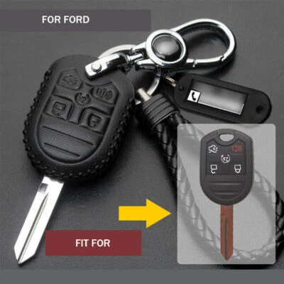 Leather Car Key Fob Case Cover Holder For FORD FOCUS FUSION EDGE EXPLORER F150 - Image 1 of 4