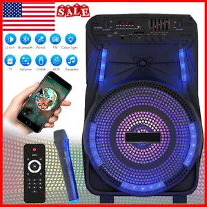 Portable Bluetooth Speaker w/ Mic LED Party Light 12in Subwoofer PA Sound System - Picture 1 of 10