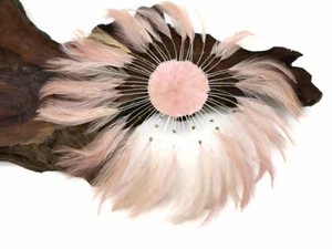 1 Piece - Champagne whole Beaded Pinwheel Stripped Rooster Hackle Feather Pad - Picture 1 of 7