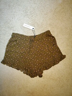 Nuevo con etiquetas Pantalones Cortos Anthropologie Oliváceo Floral Volantes Ojales Encaje Talla Pequeña Foto 1 de 4