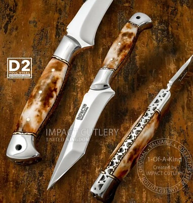 Impact Cutlery Custom Handmade D2 Tool Steel Full Tang Tanto Knife Skinning - Image 1 of 4