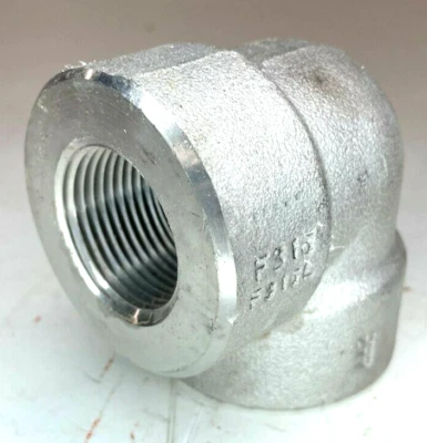 90 Degree Elbow 1" 3000 Forged Stainless Steel 316/316L Threaded Pipe Fitting - Image 1 of 4