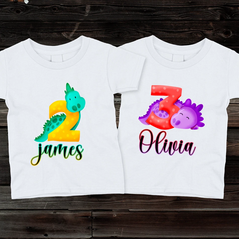 Camisetas de cumpleaños personalizadas de dinosaurio para niños, niñas y niños pequeños Foto 1 de 1
