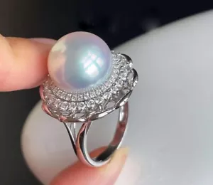 100% clean best 13-14mm Australian south sea pearl ring G18K Diamond order - Picture 1 of 7