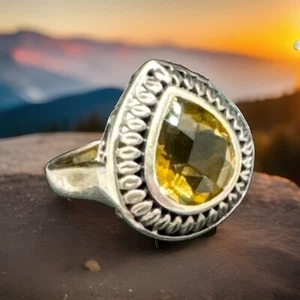 Doug Paulus dP 925 India Sterling Silver Citrine Teardrop Ring Size 6.75 - Picture 1 of 13