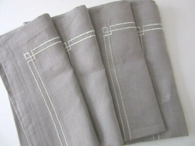  SERVILLETAS DE LINO BORDADAS DISEÑO METÁLICO PLATA 20" ~ JUEGO DE 4 ~ NUEVAS  Foto 1 de 4