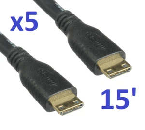 Lot x5 - 15' /3M - Mini HDMI to Mini HDMI 24K Gold Plated - Private Label Cable - Picture 1 of 6