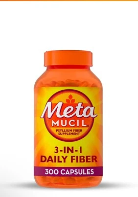 Metamucil Fibra 3 en 1 Psyllium Suplemento Diario de Fibra 300 Cápsulas Exp 06/2027+ Foto 1 de 3