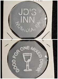 JD'S Inn Numidia PA Good for one mixed drink in trade token gft400 - Foto 1 di 3