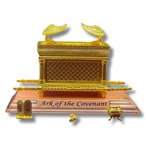 Gold Plated The Ark of The Covenant Figurine Model (7” x 4” x 5”) with Conten... - Picture 1 of 9
