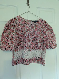 Women's Tommy Hilfiger Pink Floral Top Shirt Puff Sleeves Size S *Modified* - Bild 1 von 14