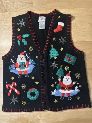 Vintage NutCraker button up santa holiday embellished Sweater Vest womens M - Image 1 of 4