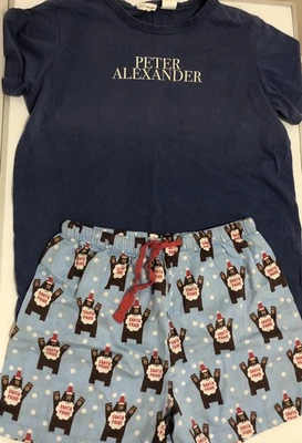 Pantalones Cortos para Dormir Peter Alexander Jr Talla 14 Patas de Papá Noel + Camiseta Azul para Dormir - Unisex Foto 1 de 4