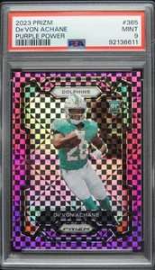 2023 Panini Prizm Purple Power Prizm De'Von Achane #365 PSA 9 #/49 - Foto 1 di 5