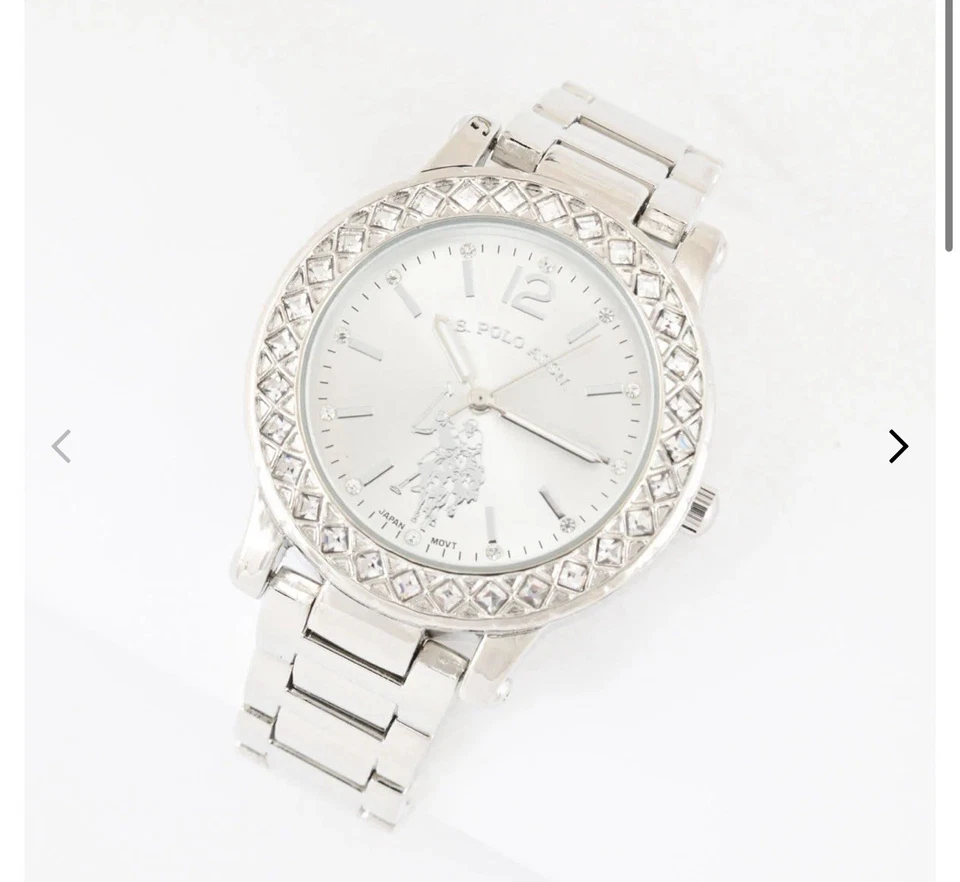 U.S. Polo Assn. Reloj de vestir para mujer de cuarzo plateado/bisel de cristal USC40329AZ Foto 1 de 4