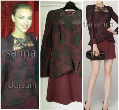 $4650 Alexander Mcqueen Trompe Loeil Peplum Lace Overlay Wool Crepe Dress 38  - Image 1 of 4