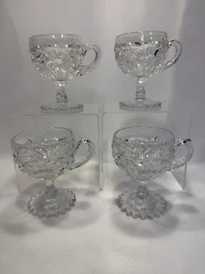 Cambridge Glass ~ 4 WHEAT SHEAF PEDESTAL PUNCH CUPS ~ Footed Cog / Sawtooth Base - Picture 1 of 17
