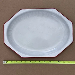 Vintage Emaillegeschirr Achteck Platte Teller Tablett weiß mit rotem Rand 14,5 x 10,5" - Bild 1 von 5