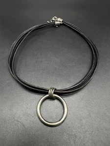 "Collar de plata de ley 925 de cuero negro colgante circular de 17""" - Imagen 1 de 9