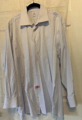 Ike Behar Shirt Mens 18/34 Blue White Striped  Performance 100 Non-Iron - Image 1 of 4