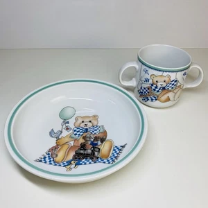 Rare Villeroy Boch KIDDY SET SWITCH Teddy Bear Child's Twin Handle Cup And Bowl - Picture 1 of 20
