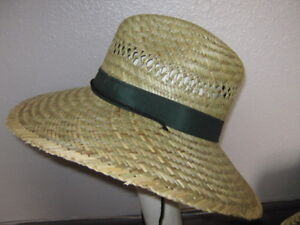 Natural Straw Safari Bucket HAT Cloth Band & Chin Cord outdoors fishing ONE SIZE