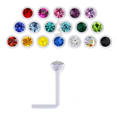 "L" Bend Nose Stud Acrylic Bio-Plastic PTFE Flexible Retainer Swarovski Crystal - Image 1 of 3