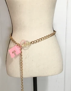 Juicy Couture Rhinestone Logo Gold Dangle Chain Belt with Heart Charm Size L/XL - Picture 1 of 7