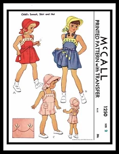 McCall 1250 Patrón de Costura Mono Traje de Sol VESTIDO NIÑA NIÑO PEQUEÑO Falda Sombrero ~2~ - Imagen 1 de 5
