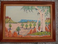VINTAGE ABORIGINAL HERMANNSBURG WATERCOLOUR PAINTING JOHN LANDARA LANDSCAPE