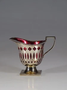 Victorian Toronto Silver Plate Pierced Creamer Cranberry Glass Insert c.1890 - Picture 1 of 7