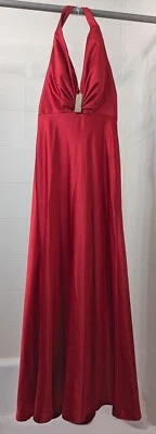 Vestido halter broche estrás satinado rojo JS Collections talla 8 Foto 1 de 4