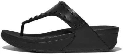 Sandalias FitFlop Lulu GB1-001 con puntera para mujer negras de cuero con tachuelas de goma sin cordones Foto 1 de 4