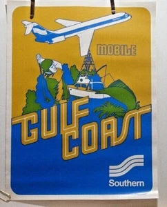 SOUTHERN AIRWAYS "GULF COAST MOBILE" VINTAGE '70S ERA 25" X 19" POSTER - Picture 1 of 3