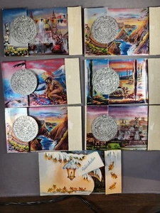 Vintage 7 Mexico Mexican Christmas Cards Silver Emblem Fold Out 3-D Schauss - Picture 1 of 10