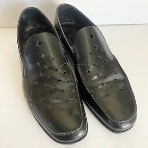 Prada Men's 9.5 Black Leather Triangle Cut-Out Loafers Spazzolato Slip On Shoes - Picture 1 of 17