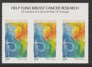 US B5 Breast Cancer First Class Semipostal header strip 3 MNH 2014 - Picture 1 of 1
