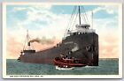 Postcard Ore Boat Entering Bay, Erie PA tugboat 1916 N193