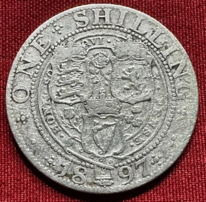 1897 Great Britain 1 Shilling - 3rd portrait Old Head - .925 SILVER - KM#780 - Picture 1 of 2