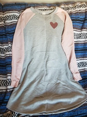 Gymboree Hello Fall Girl Size 14 Nightgown NWT Gray Pink Heart Long Sleeve  - Image 1 of 4